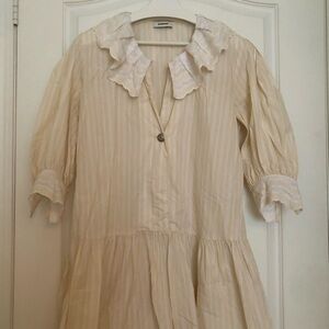 Beige Striped Dress with Ruffles